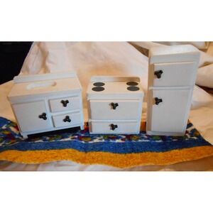 Vtg Handmade 50's Wooden Doll House Furniture Lot Kitchen Fridge Stove 4 Pc mini